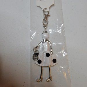 Polka Dot Fashion Doll Purse Charm Keychain Black White Handbag Bag Charm